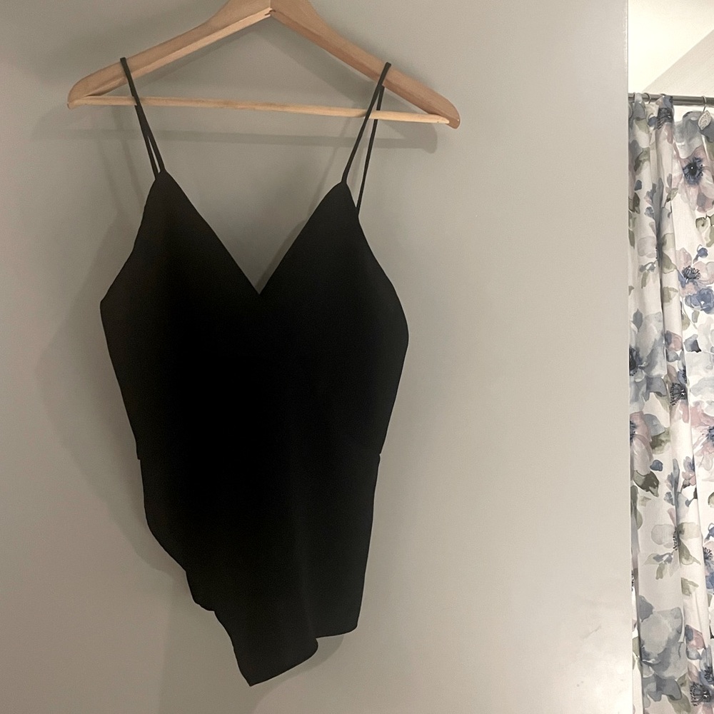 Black Asymmetrical Low V Front & Back Camisole | Zara | Size S